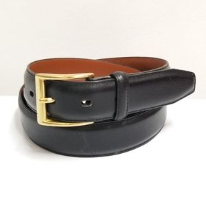 Black Genuine Leather Beveled Edge Tapered Tip Belt with Brass Buckle 48"